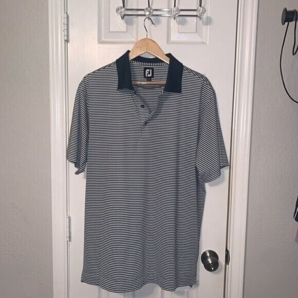 FootJoy Green White Stripe Pullover Collared Athletic Golf Shirt Men Size Large - Picture 2 of 7